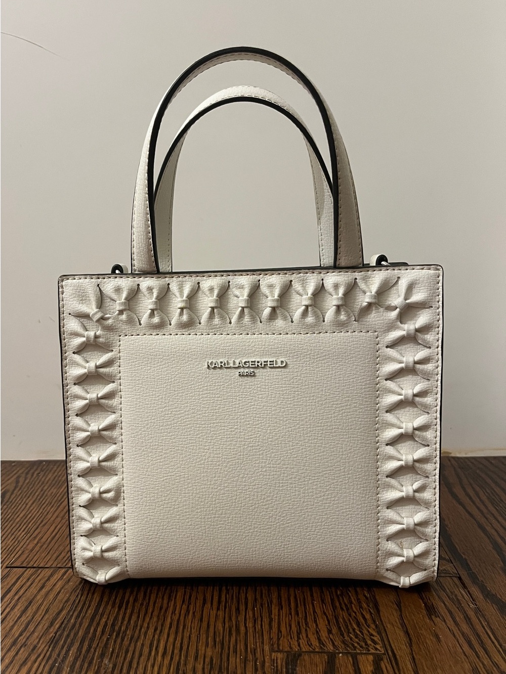 Karl Lagerfeld Paris Ivory Bow Detail Mini Crossbody Bag